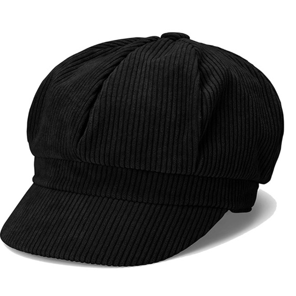 🌹🆕 Vintage Black Corduroy Newsboy Cap Cabbie Painters Y2K Beret Hat - Picture 2 of 8